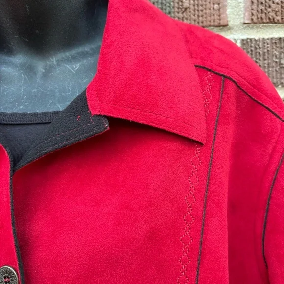 Vintage Alfred Dunner Women’s Sz 16W Red Faux Suede Fleece interior Jacket - Picture 9 of 10